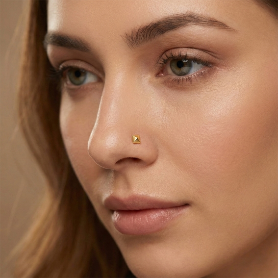 Golden Pyramid Nose Pin For Women