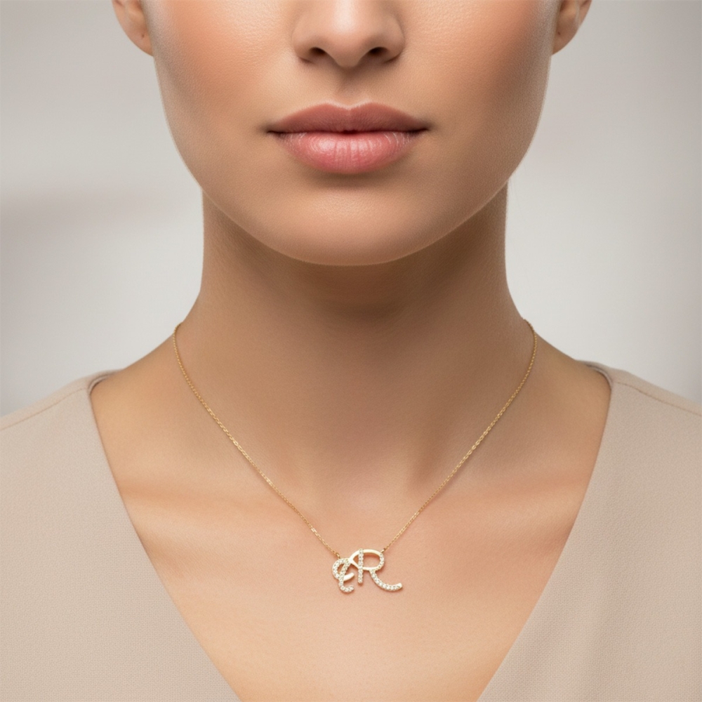 Golden ER Diamond Initial Pendant