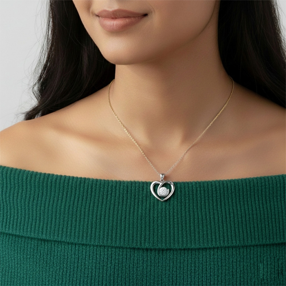 18K/14K Eternal Heart Gold Diamond Pendant For Women's 