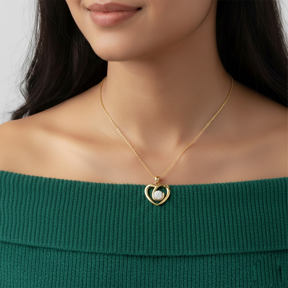 18K/14K Eternal Heart Gold Diamond Pendant For Women's 