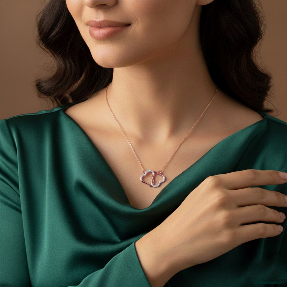 18K/14K Twin Hearts Embrace Pendant For Women's 