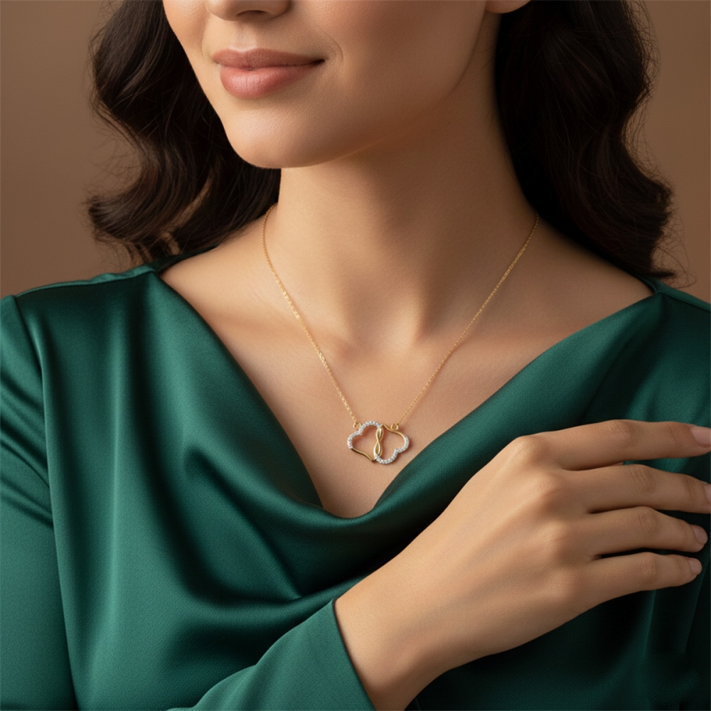 18K/14K Twin Hearts Embrace Pendant For Women's 