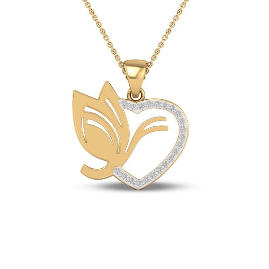 18K/14K Divine Love Leaf Heart Pendant for Women 