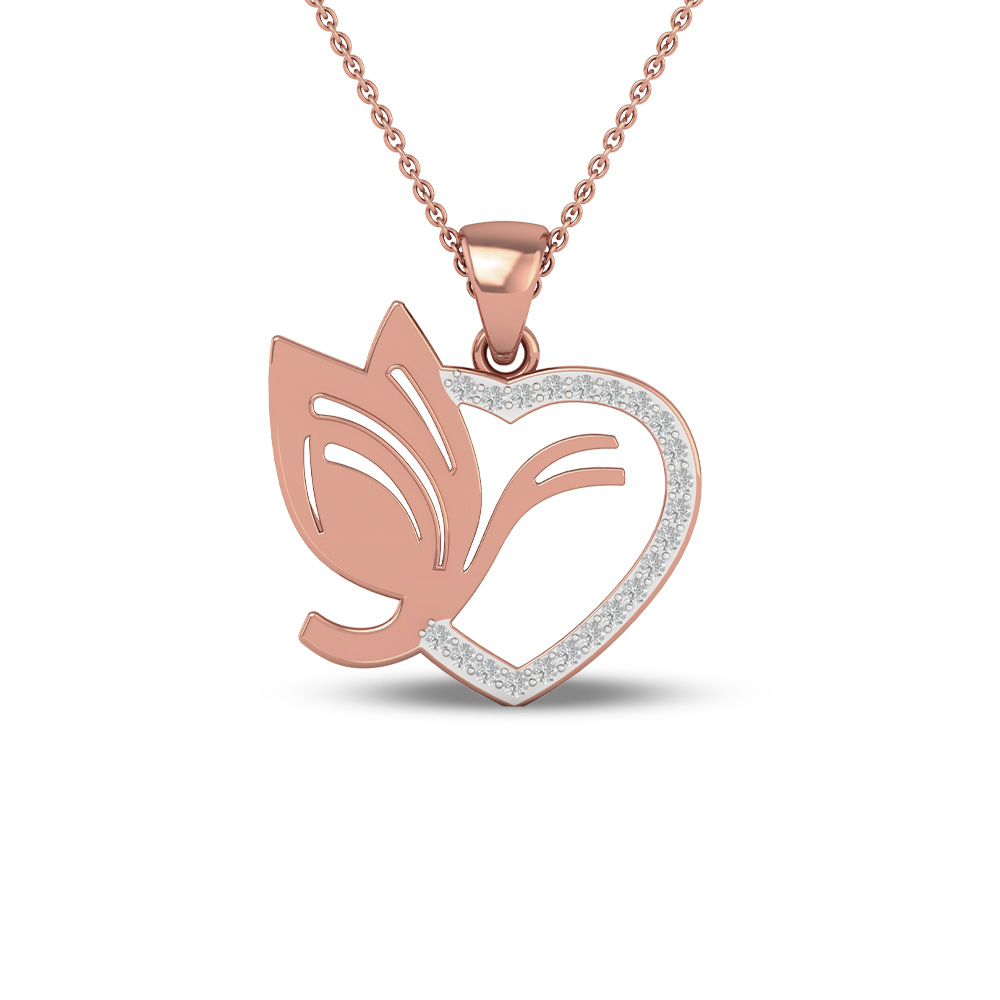 18K/14K Divine Love Leaf Heart Pendant for Women 
