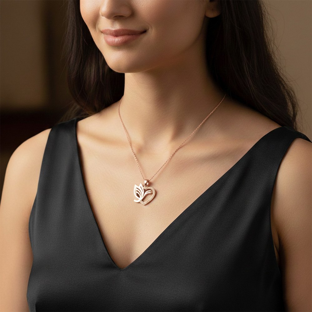 18K/14K Divine Love Leaf Heart Pendant for Women 