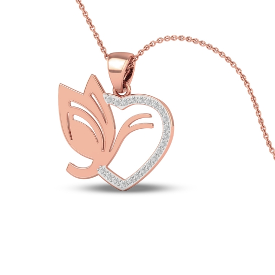 18K/14K Divine Love Leaf Heart Pendant for Women 