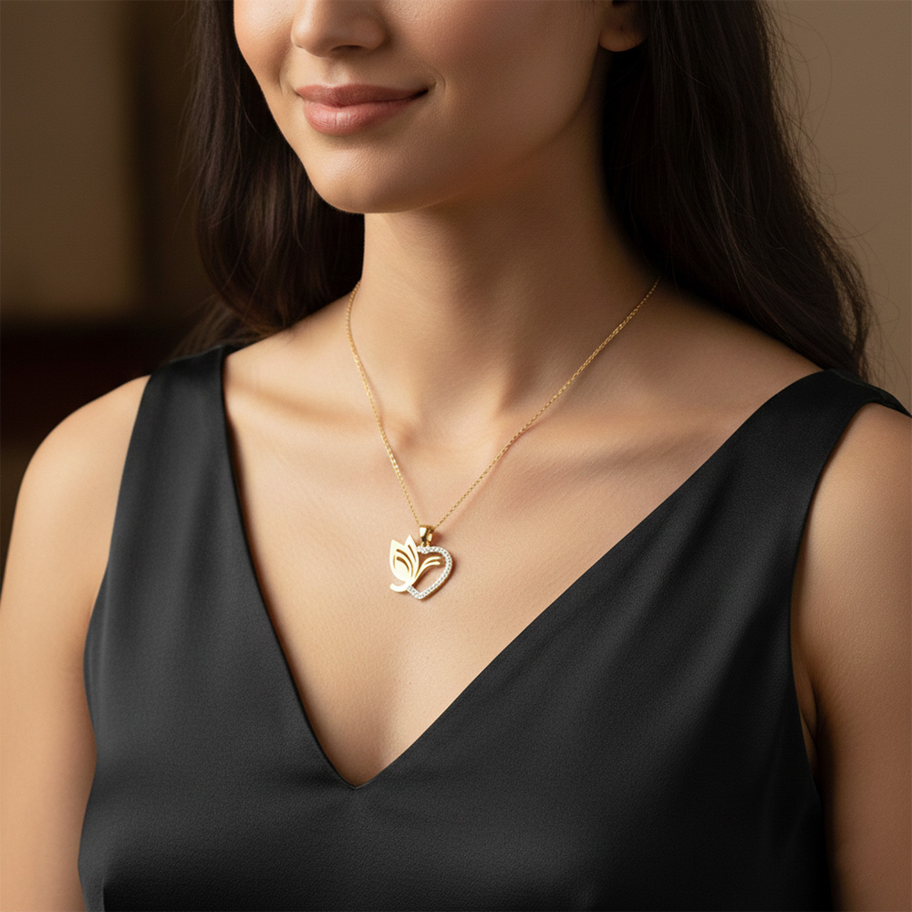 18K/14K Divine Love Leaf Heart Pendant for Women 
