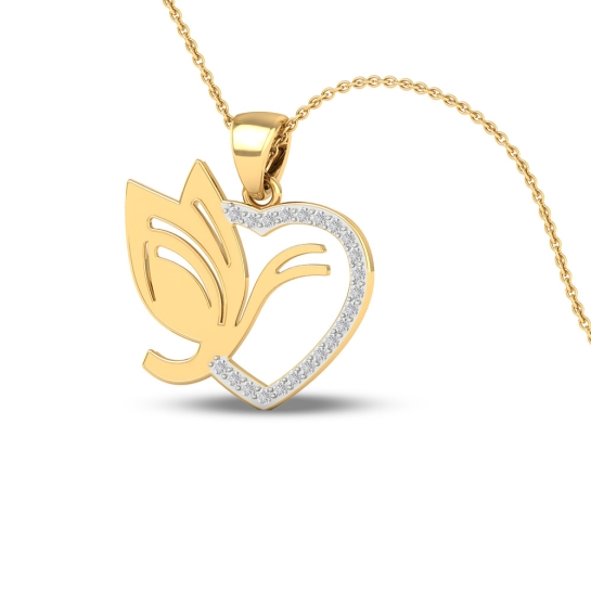 18K/14K Divine Love Leaf Heart Pendant for Women 