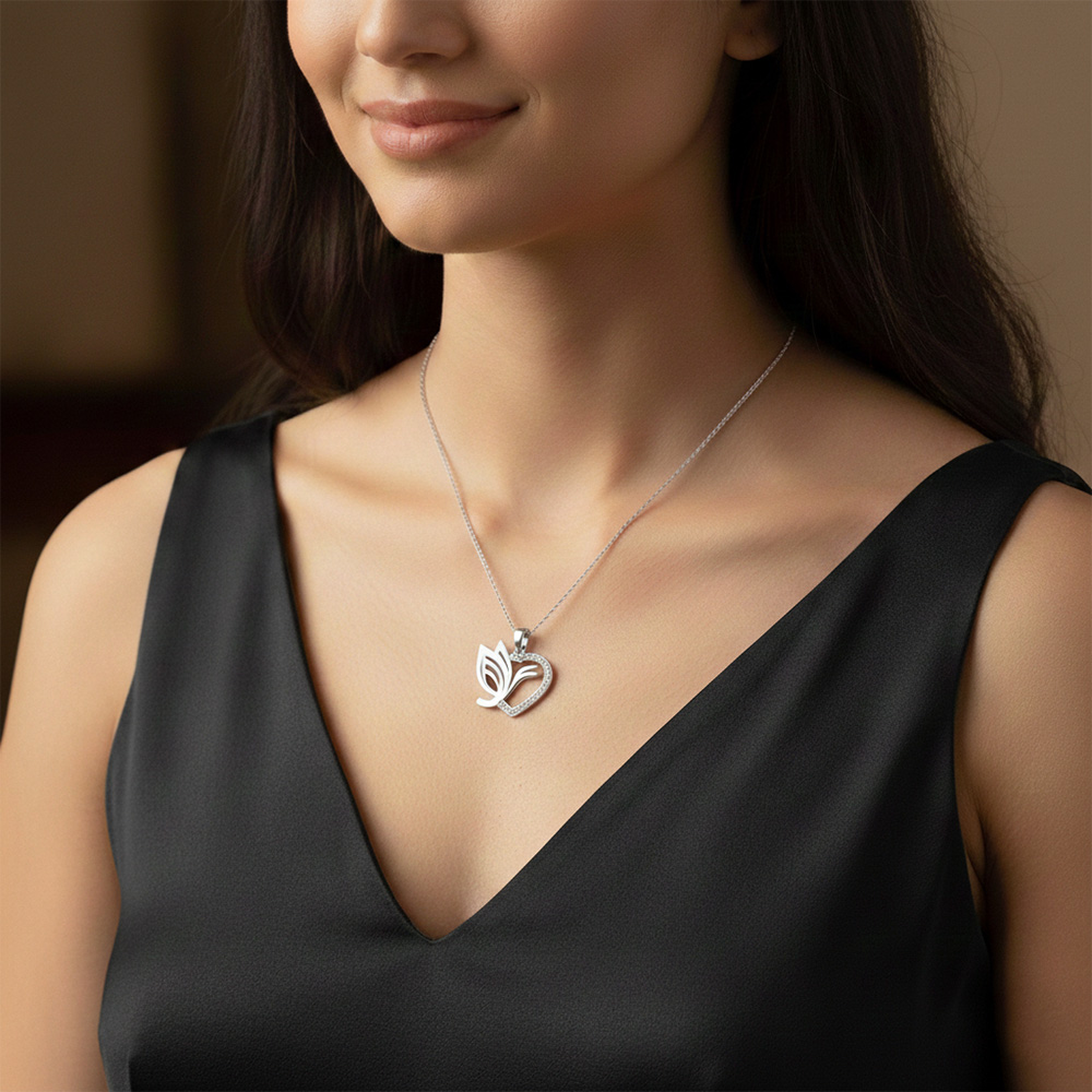 18K/14K Divine Love Leaf Heart Pendant for Women 