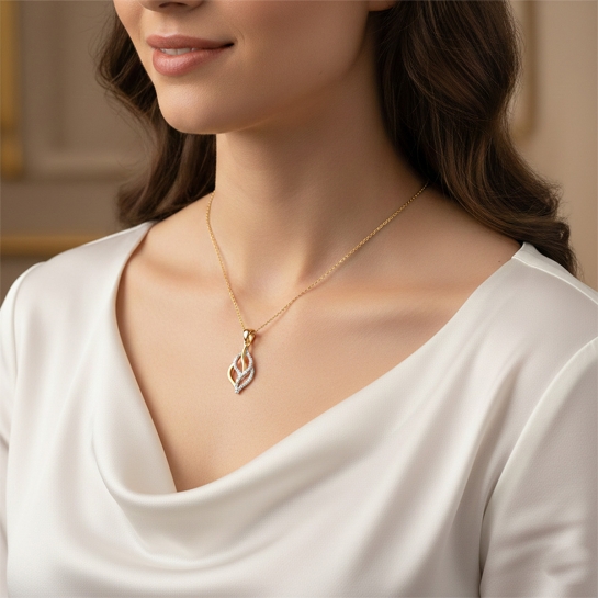 18K/14K Elegant Dual Tone Leaf Pendant Necklace For Women