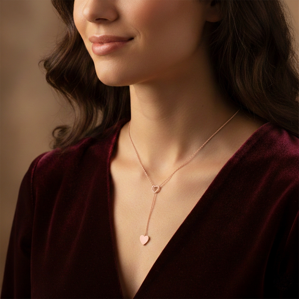 18K/14K Two Heart's Pendant Necklace For Women