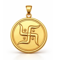  Swastik Yellow Gold Coin Pendant  For Men and Women