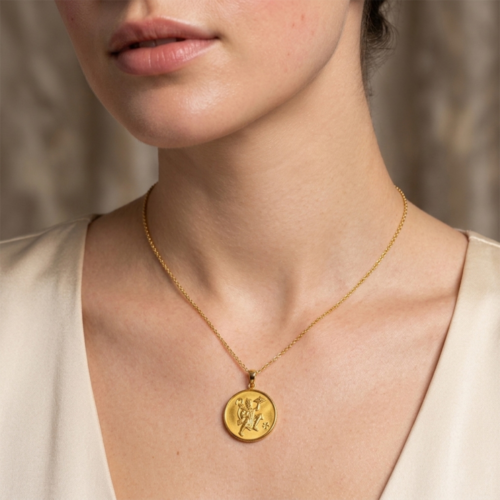 Heer Yellow Gold Hanuman Ji Coin Pendant for Men And Women