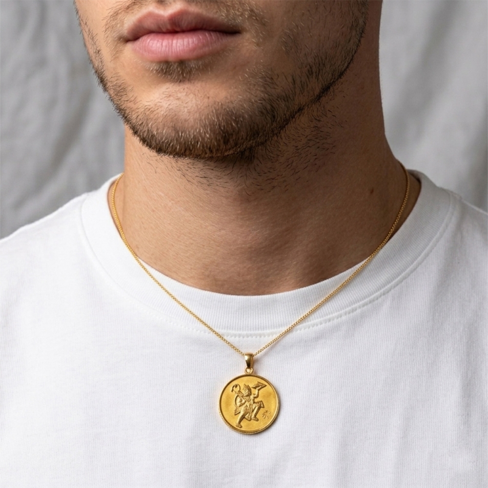 Heer Yellow Gold Hanuman Ji Coin Pendant for Men And Women