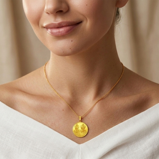  Lord Ganesha and Lakshmi  gold coin Pendant For Men and Women  
