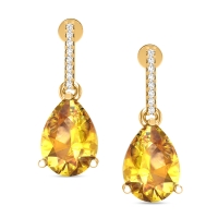 Aabharna Citirine Yellow Gold Diamond Drop Earrings