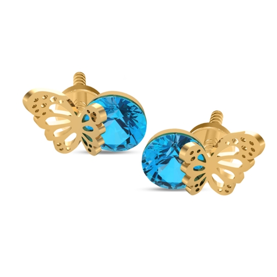 Aaditri Blue Topaz Butterfly Gold Studs Earrings Design for daily use