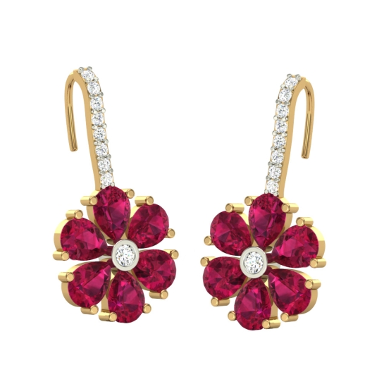 Hiral Red Stone Flower Earrings - Laura Designs (India)