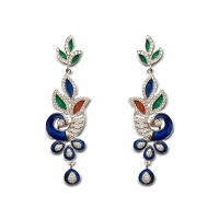 925 Sterling Silver Peacock Earrings with Meena