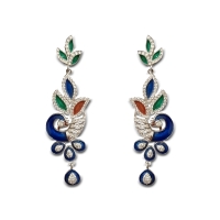 925 Sterling Silver Peacock Earrings with Meena