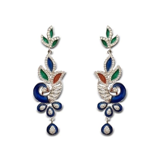 925 Sterling Silver Peacock Earrings with Meena