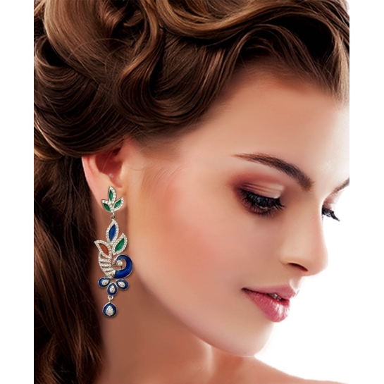 925 Sterling Silver Peacock Earrings with Meena