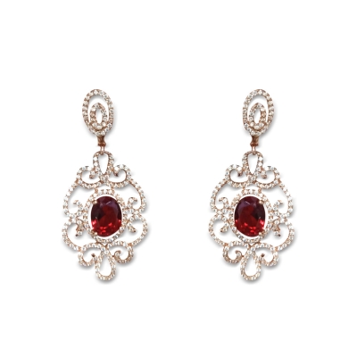 925 Sterling Silver Rose Gold Plated Ruby Earrings