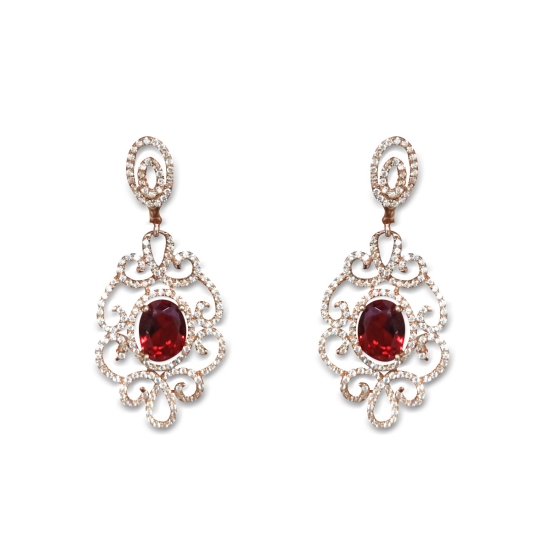 925 Sterling Silver Rose Gold Plated Ruby Earrings