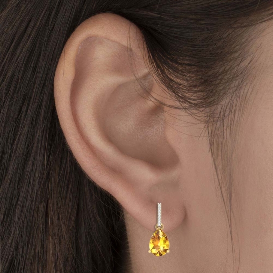 Aabharna Citrine Yellow Gold Diamond Drop Earrings