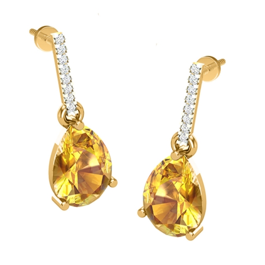 Aabharna Citirine Yellow Gold Diamond Drop Earrings