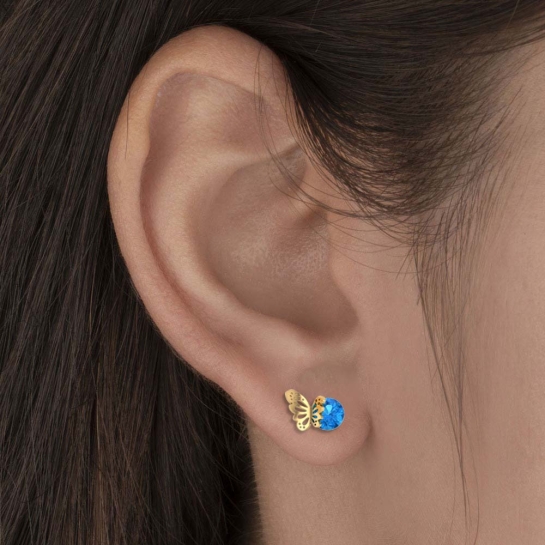 Aaditri Blue Topaz Butterfly Gold Studs Earrings Design for daily use