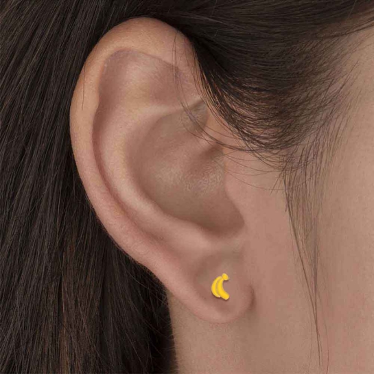 Banana 18k Yellow Gold Stud Earrings for Kids and Teen Girls