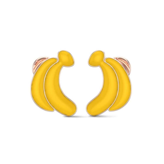 Banana 18k Yellow Gold Stud Earrings for Kids and Teen Girls