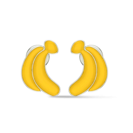White Gold 18k Banana Stud Earrings for Kids and Teen Girls