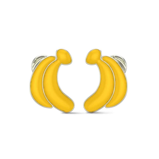 White Gold 18k Banana Stud Earrings for Kids and Teen Girls