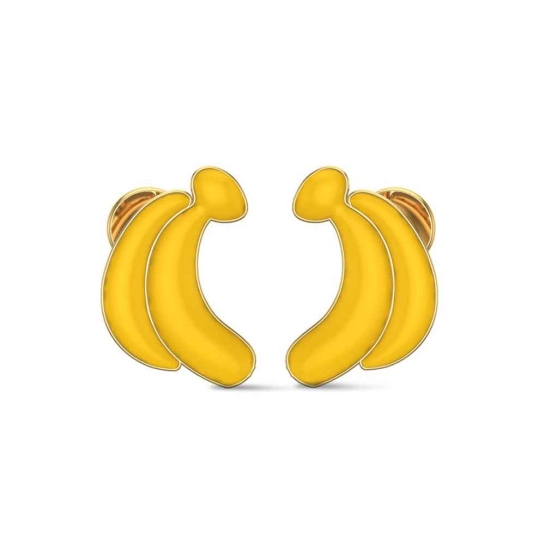 Banana 18k Yellow Gold Stud Earrings for Kids and Teen Girls