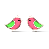 18k Rose Gold Bird Stud Earrings for Kids and Teen Girls