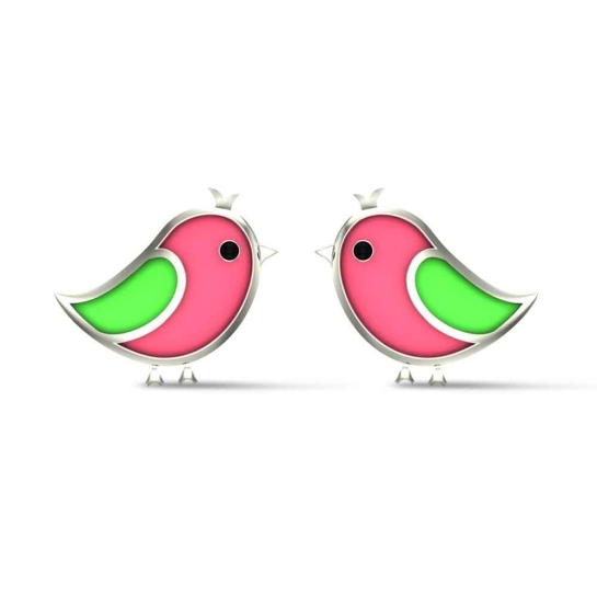 18k Rose Gold Bird Stud Earrings for Kids and Teen Girls