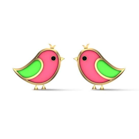 18k Rose Gold Bird Stud Earrings for Kids and Teen Girls