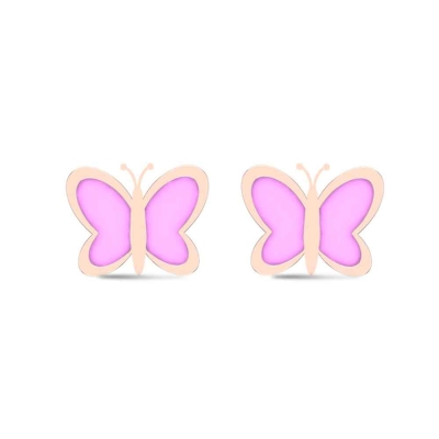 18k Butterfly Rose Gold Stud Earrings for Kids and Teen Girls