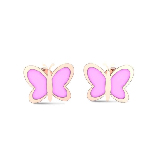 18k Butterfly Rose Gold Stud Earrings for Kids and Teen Girls