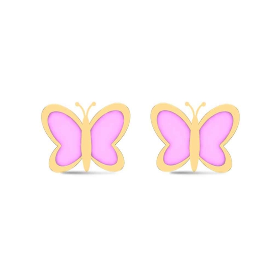 18k Butterfly Rose Gold Stud Earrings for Kids and Teen Girls