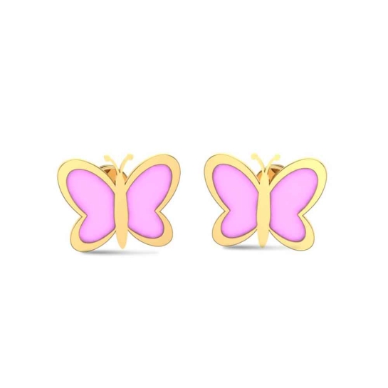 18k Butterfly Rose Gold Stud Earrings for Kids and Teen Girls