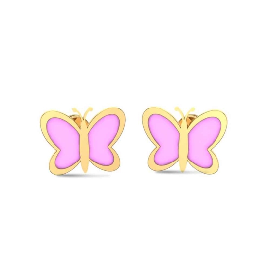 Butterfly 18k Yellow Gold Stud Earrings for Kids and Teen Girls