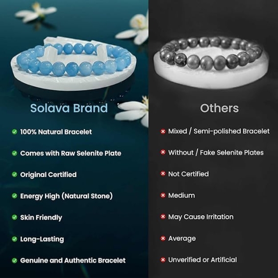 Aquamarine Bracelet with Selenite Plate | Natural Crystal Bracelet for Calm, Communication & Energy Cleansing