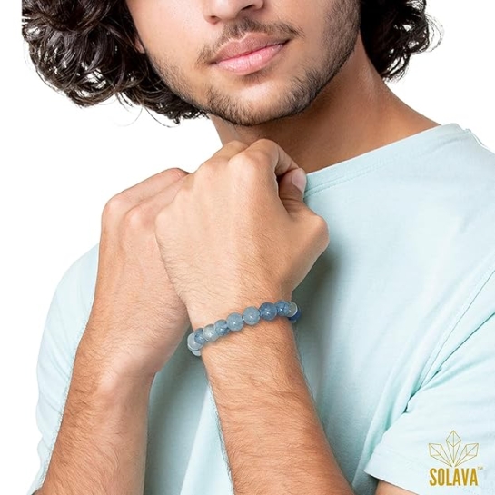 Aquamarine Bracelet with Selenite Plate | Natural Crystal Bracelet for Calm, Communication & Energy Cleansing