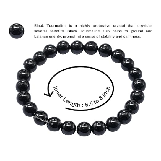 Black Tourmaline Bracelet | Healing Crystal Beaded Bracelet for Protection, Balance & Positive Energy | Unisex