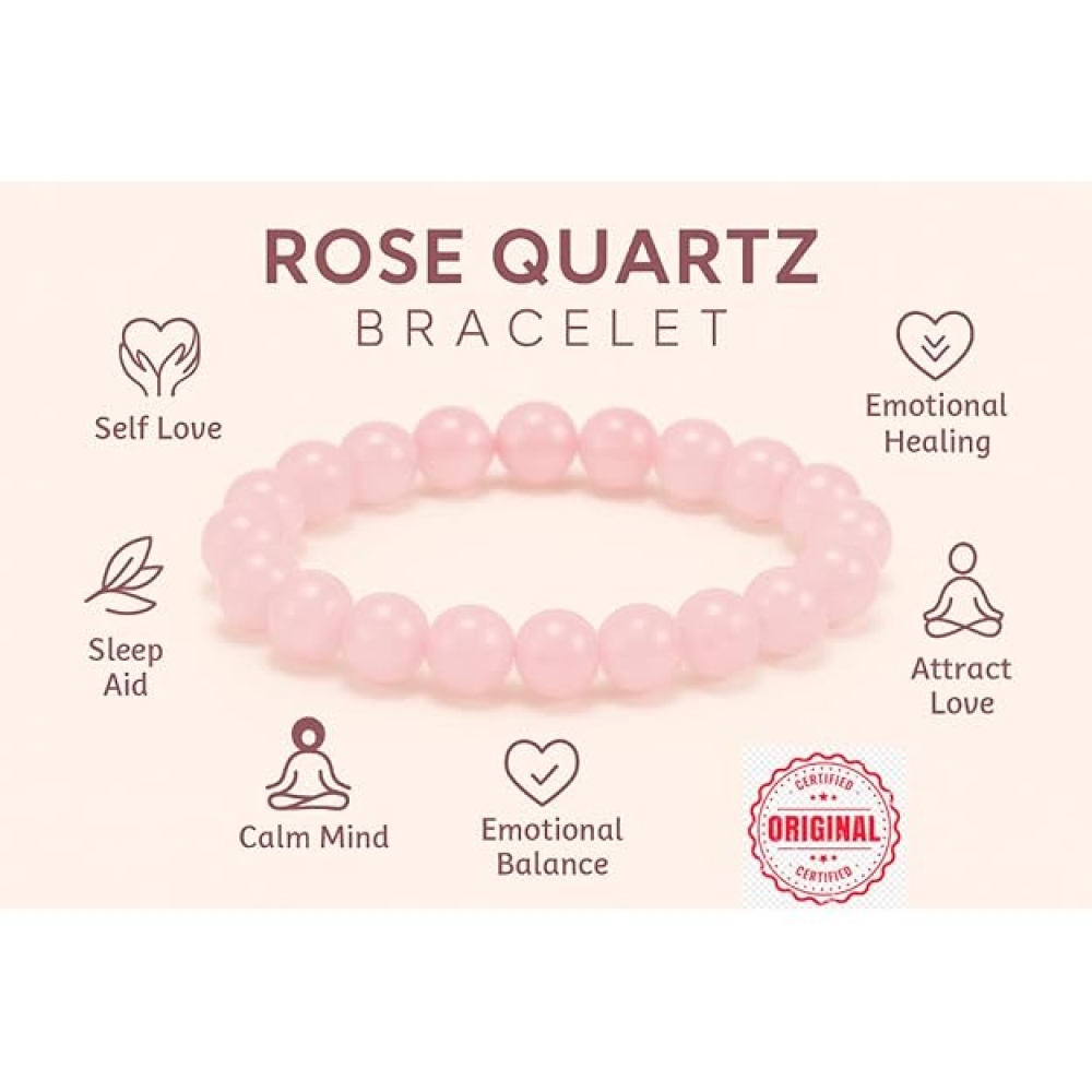 Rose Quartz Bracelet 8mm | Natural Healing Crystal Bracelet for Love, Positivity & Energy | Unisex