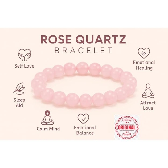 Rose Quartz Bracelet 8mm | Natural Healing Crystal Bracelet for Love, Positivity & Energy | Unisex