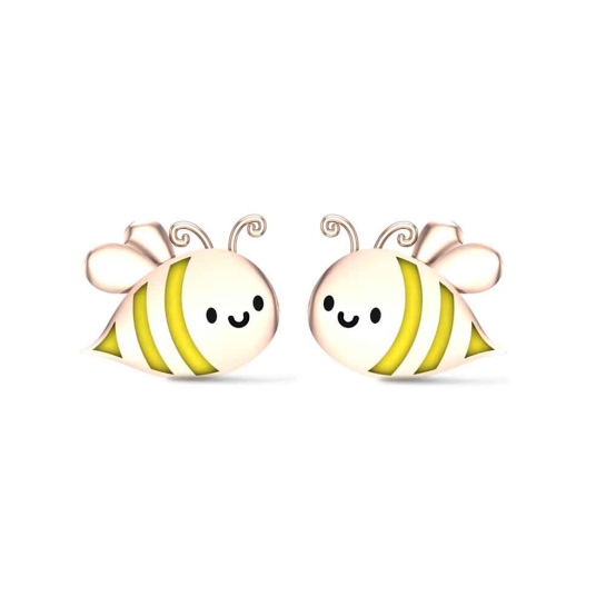 18k Honey Bee Rose Gold Stud Earrings for Kids and Teen Girls